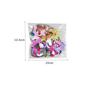 Detail showing 15cm x 13.5cm packaging for PVC animal keychain party favor set