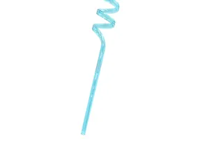 Close-up detail of light blue spiral curly plastic straw for kids birthday party accessories