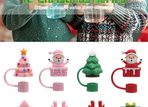 Vista detallada de las fundas de silicona para pajitas navideñas para pajitas de 10 mm