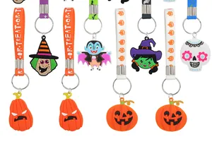 Portachiavi in silicone per Halloween con ciondoli a forma di zucca, strega, vampiro e teschio