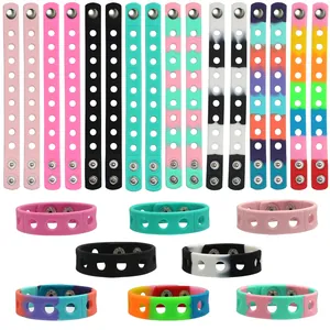 Colorful adjustable silicone wristbands with holes and snap buttons for party gifts