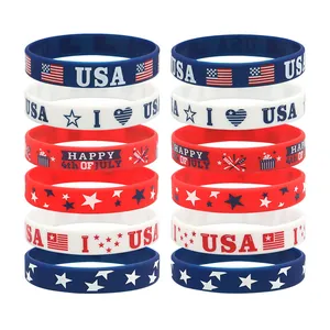 Patriotische USA Unabhängigkeitstag Silikon Armbänder Amerikanische Flagge Bedruckte Gummibänder Für Juli Vierte Party Favors