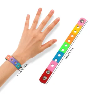Adjustable colorful silicone wristband with holes, 18cm length dimension view