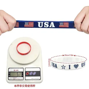 USA Silikonarmband zum Unabhängigkeitstag mit US-Flaggen-Design und Größenangaben