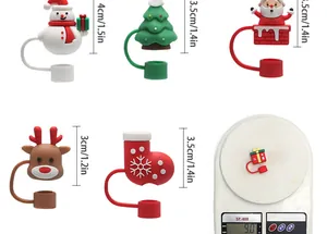 Vista detallada que muestra dimensiones y peso de las tapas de silicona navideñas.