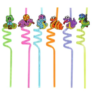 Reusable Cartoon Snake Spiral Drinking Straws For Kids Multicolor Twisted Plastic Straws For Birthday Party Favors Classroom Rewards Home Drinkware Accessories