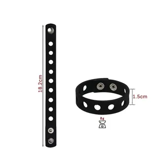 Adjustable black silicone hole wristband with length and width dimensions