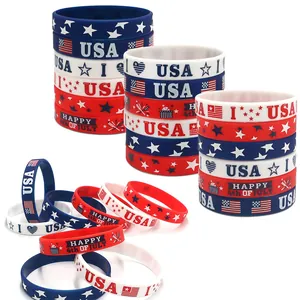 USA Silikonarmbänder zum Unabhängigkeitstag mit US-Flaggen und patriotischen Sternen