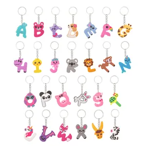 Cartoon Animal Alphabet Keychains PVC Animal Letter Keyring For Kids Party Favors Gift Bag Charm Backpack Decoration
