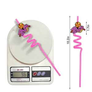 Colorful pink spiral drinking straw with cartoon snake for kids birthday parties