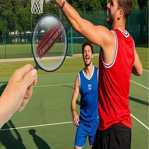 Close-up of red silicone basketball wristband with motivational quote through a magnifier