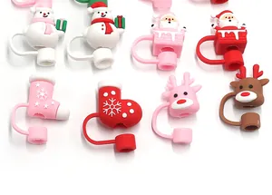 Selección de divertidos adornos navideños de silicona para pajitas con figuras festivas