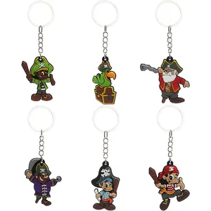 Porte-clés en PVC Souple Pirate de Dessin Animé Mignon Capitaine de Navire Perroquet Coffre au Trésor Pendentif de Sac Cadeau