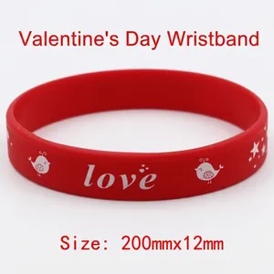 Rotes Silikon-Armband zum Valentinstag mit Liebe- und Vogelmustern, Geschenk für Partys