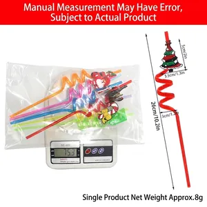 Juego de pajitas navideñas de espiral de PET reutilizables con varios adornos decorativos