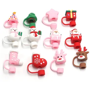 Cubiertas de silicona para pajitas de 10mm con varios diseños de dibujos de Navidad