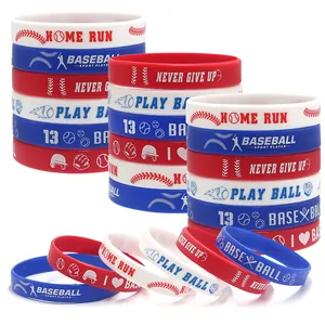 Softball Baseball Silicone Bracelet Play Ball Never Give Up Home Run Motivational Sport Wristband For Athletes Adult Youth Team Gift