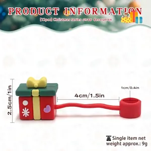 Set de 12 fundas navideñas de silicona para pajitas de 10mm con medidas