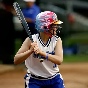 Blue softball silicone wristband worn by an athlete during a competitive match