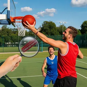 Inspirational red silicone basketball wristband on player's arm at court