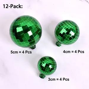 Lot de 12 boules miroir vertes de 3 cm, 4 cm et 5 cm pour décoration de fête.