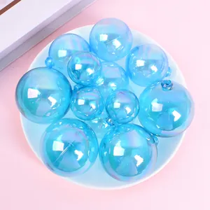 Macro view of iridescent blue holographic decorative spheres for cake toppers and parties