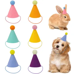 Set mit 6 bunten Filz-Geburtstagshüten für Haustiere wie Hunde, Katzen und Kaninchen