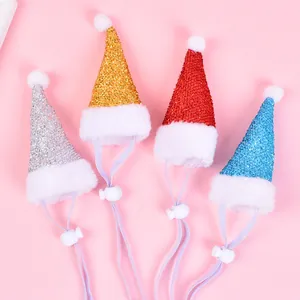Chapeaux de fête pailletés pour animaux, quatre couleurs, avec mentonnière réglable.