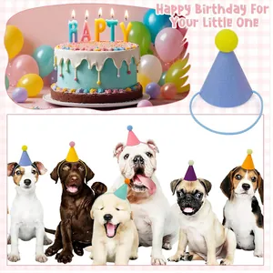 Set of 6 colorful pet birthday party hats for dogs and cats with comfortable elastic straps