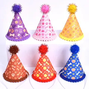 Lot de six chapeaux d'anniversaire scintillants pour animaux avec motifs de pattes et d'os