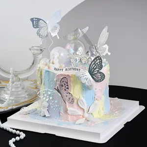 Iridescent Hollow Butterfly Cake Toppers Aesthetic Laser PVC Butterfly Cake Decorations For Birthday Wedding Valentine's Day Party
