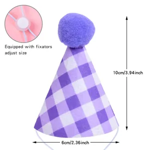 Dimensiones detalladas del gorro de cumpleaños ajustable para mascotas