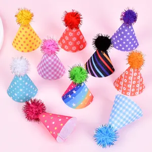 Set of 10 colorful printed mini party hats for cats and dogs birthday decoration