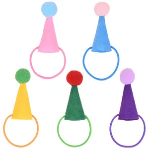 Set of 5 colorful mini pet birthday hats with soft pom poms for hamsters and lizards