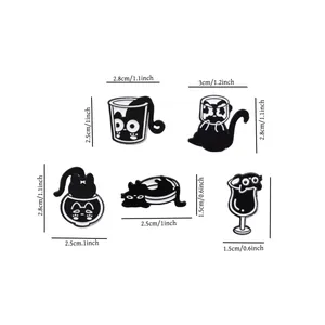 Detaillierte Größenangaben für verschiedene Cartoon schwarze Katze Emaille-Pins in Zoll