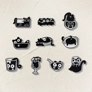 Cartoon Schwarze Katze Emaille Brosche Pin Set Dunkler Stil Metall Abzeichen Für Kleidung Rucksack Kreative Katze In Tasse Pins Buchclub Schmuck Geschenk