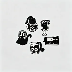 Set mit 5 Cartoon schwarze Katze Emaille-Pins gotische minimalistische Abzeichen