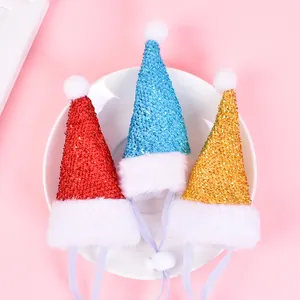 Mini chapeaux de Noël à paillettes pour animaux avec sangles réglables pour chats et chiens