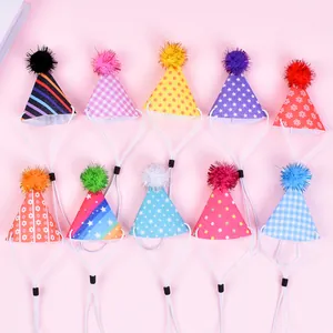 Adjustable Pet Birthday Party Hats Printed Felt Cone Hats For Dogs Cats Small Animals Festive Headwear Accessories Party Decorations