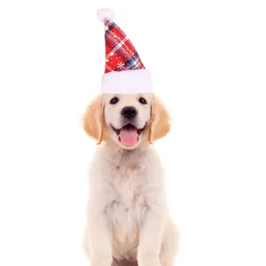 Chapeau de Noël festif à carreaux rouges pour chiens et chats accessoire de fête