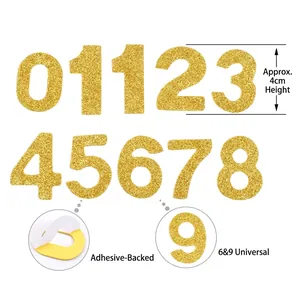 Gold glitter 0-9 numbers stickers with adhesive backing for pet birthday hats