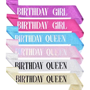 Glitzerstoff Geburtstag Königin Schärpe Für Damen Geburtstag Mädchen Etikette Gürtel Party Dekoration Zubehör Mit Sicherheitsnadel