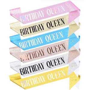 Set aus glitzernden 'Birthday Queen' Schärpen in verschiedenen Farben für Partys