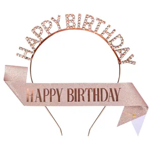Gefeliciteerd Met Je Verjaardag Hoofdband En Sjerp Set Glitter Stof Birthday Queen Sjerp Met Strass Letter Tiara Voor Feestversieringen