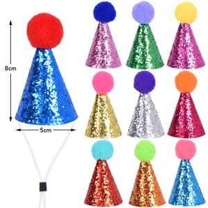 Gorros de fiesta brillantes para mascotas con pompones, tamaño 8 cm x 5 cm, para perros y gatos