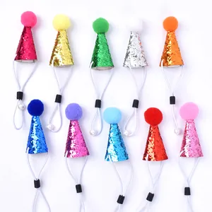 Set de 10 mini gorros de fiesta con purpurina de colores y pompones para mascotas