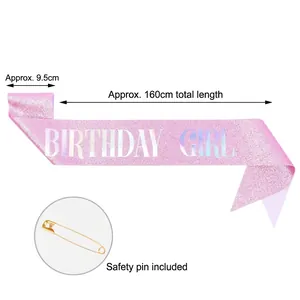 Glitzernde rosa Geburtstagsschärpe Birthday Girl mit goldener Sicherheitsnadel für Partys