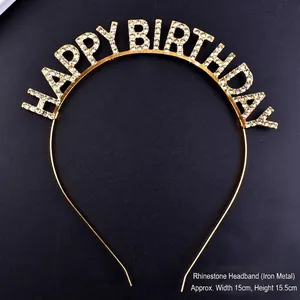 Shining golden rhinestone Happy Birthday headband tiara for birthday party celebrations