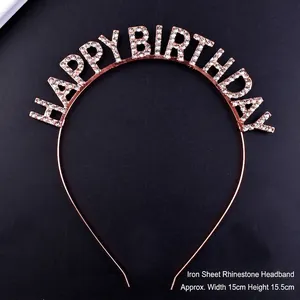 Rose gold Happy Birthday rhinestone headband for festive birthday party decorations