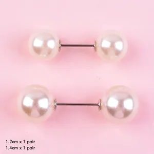 Macro detail of elegant white pearl cake decoration pins in 1.2cm and 1.4cm sizes